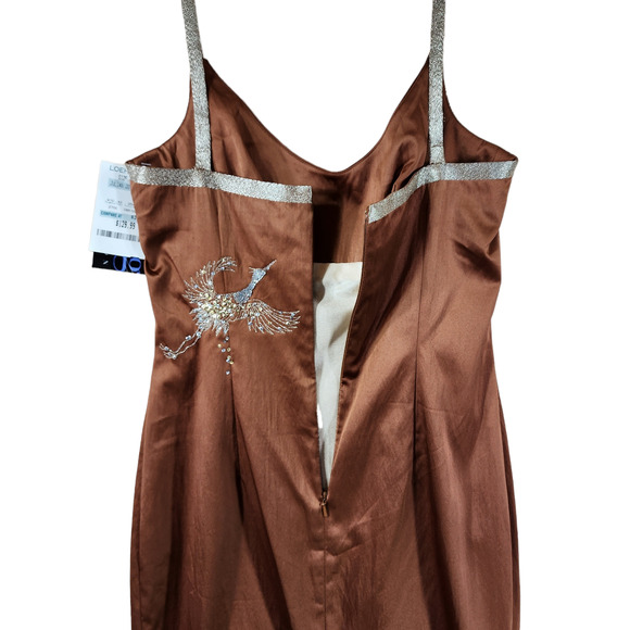 Julian Joyce sz 2 Cocktail Dress Women Slip Caramel Brown Sequin Cranes Vtg NEW - Picture 12 of 14
